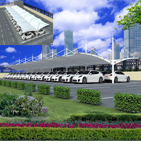 膜结构停车棚 双挑斜拉型