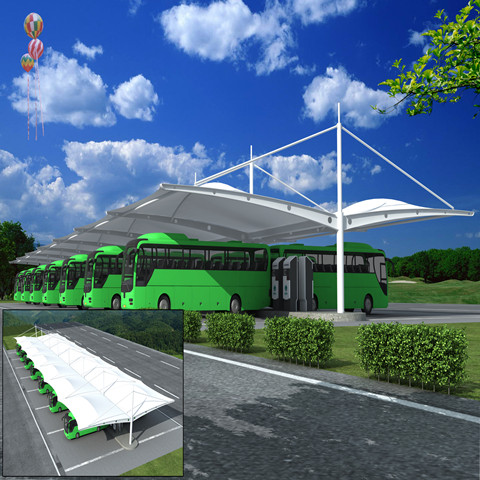 大巴膜结构停车棚 双挑斜拉型